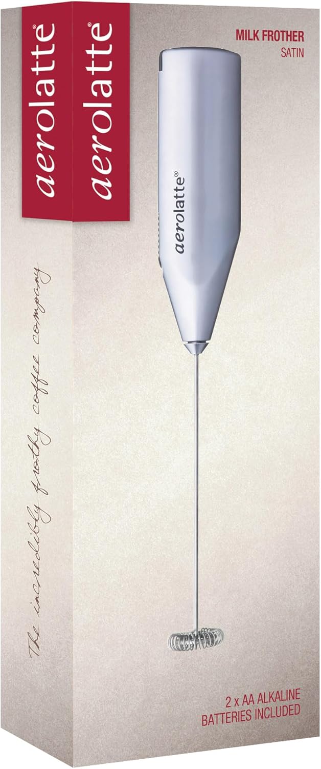 Aerolatte Steam-Free Milk Frother, Satin Finish, 18/8 Stainless Steel Whisk, BPA-Free Plastic Housing, Batteries Included