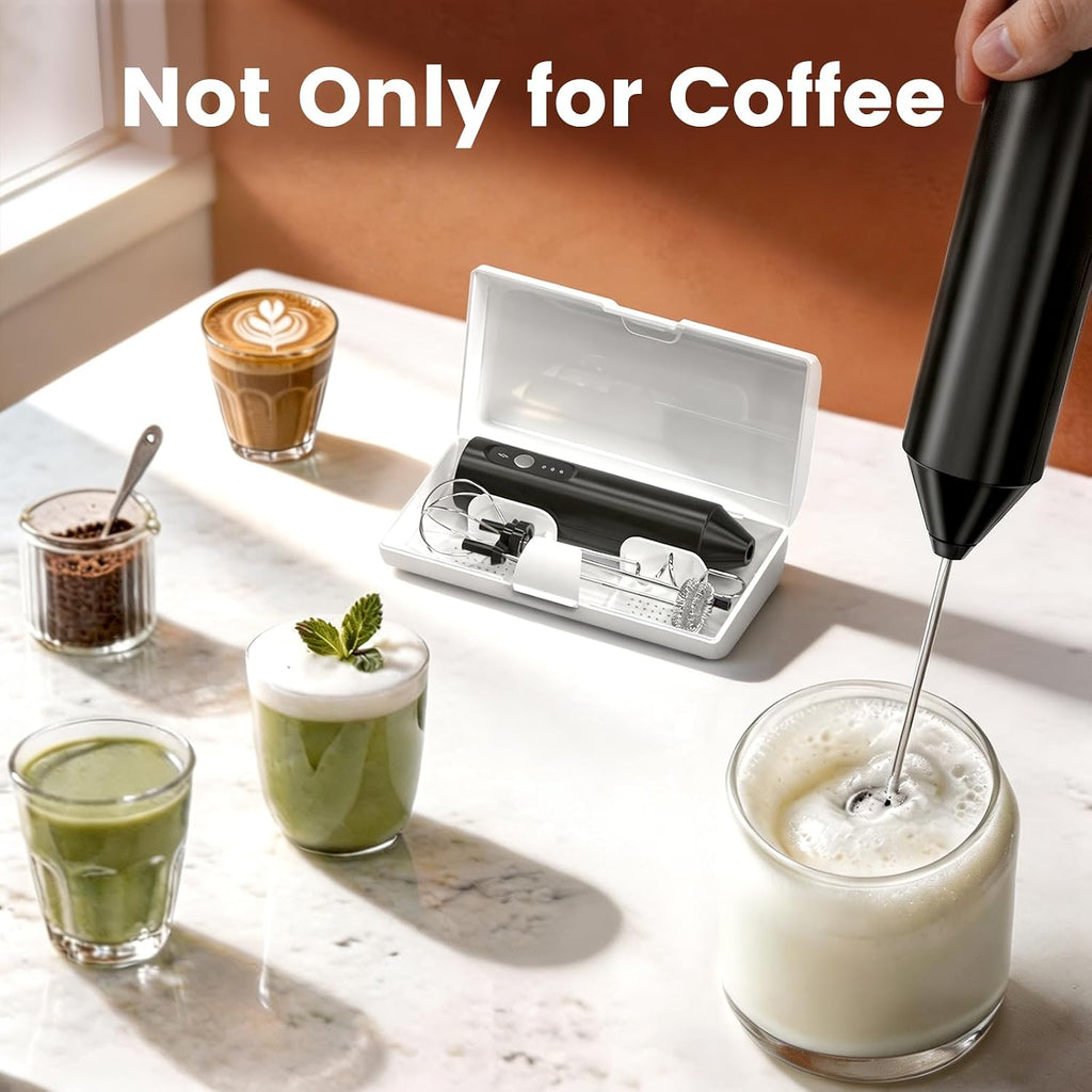 Boben Rechargeable Handheld Milk Frother 3-Speed, 3-Whisk, Storage Box