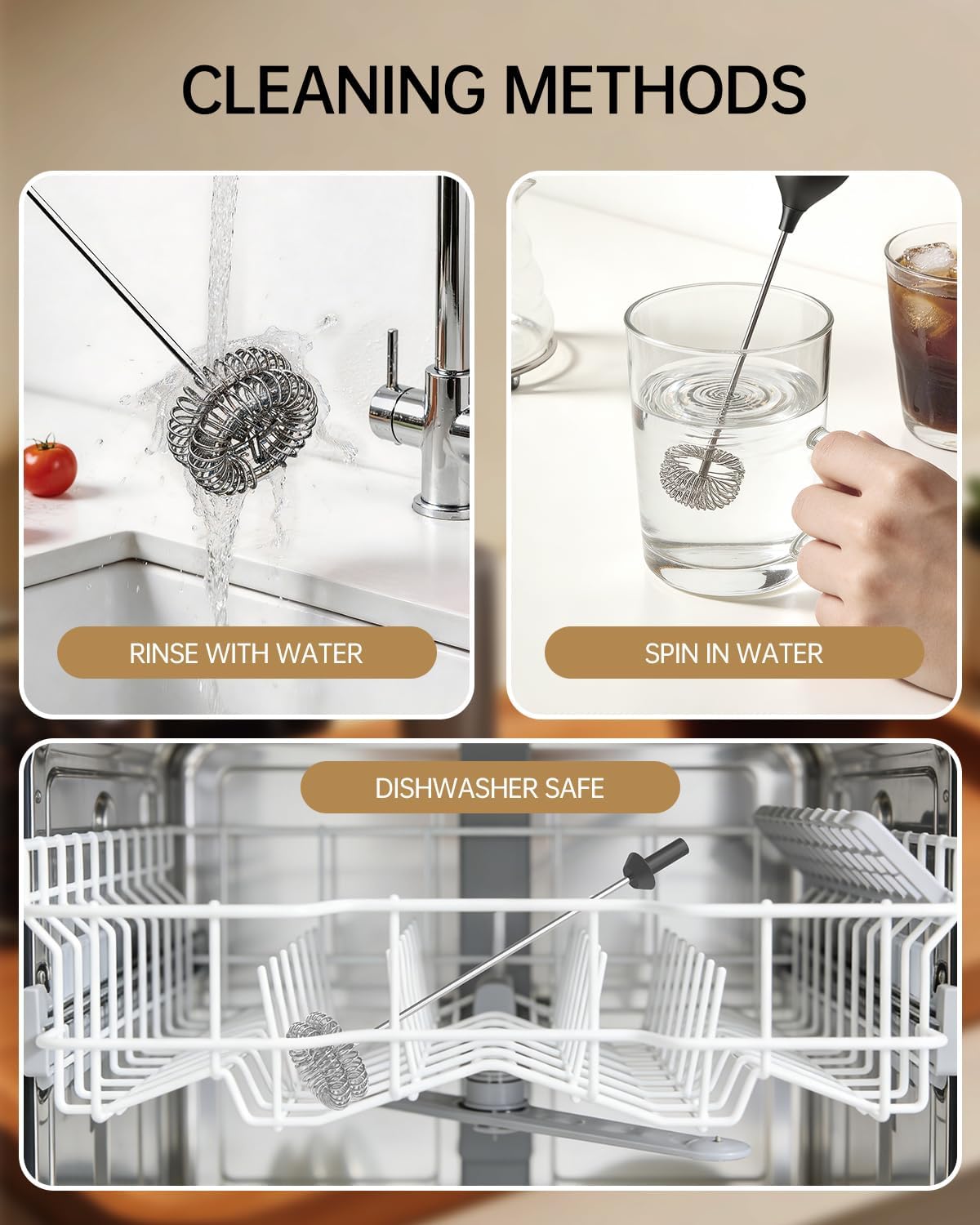 CIRCLE JOY Rechargeable Milk Frother Handheld with Stand, Dual Spring Whisk Head Electric Coffee Frother Foam Maker, Portable Drink Mixer for Cappuccino, Latte, Matcha, Black