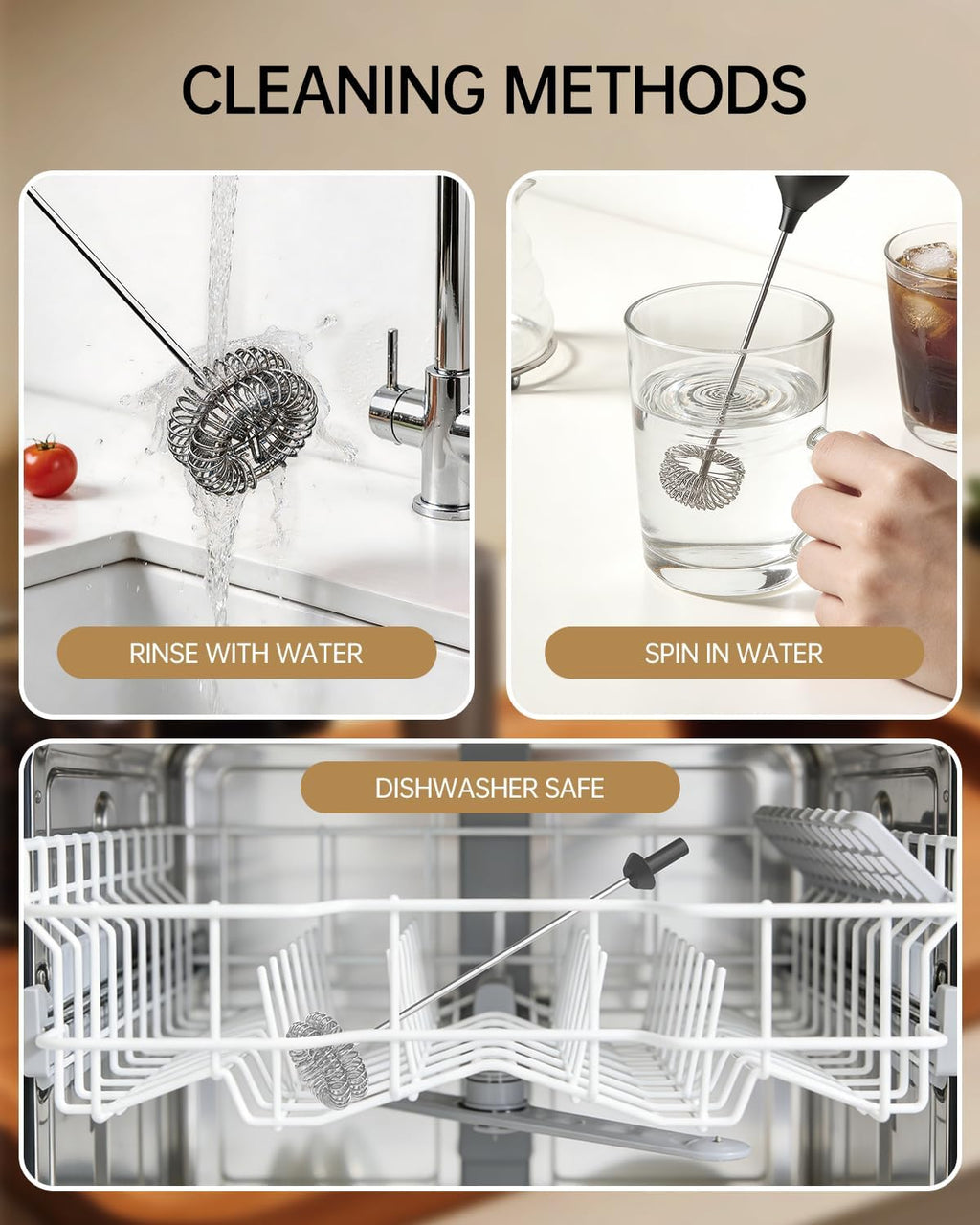 CIRCLE JOY Rechargeable Milk Frother Handheld with Stand, Dual Spring Whisk Head Electric Coffee Frother Foam Maker, Portable Drink Mixer for Cappuccino, Latte, Matcha, Black