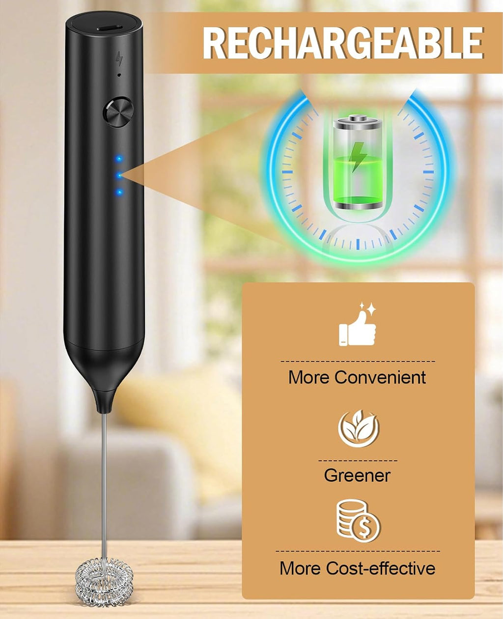 Rechargeable Milk Frother Handheld, hand mixer, Coffee Frother Handheld