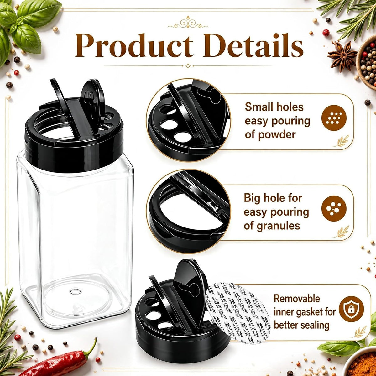 Bekith 16 Pack 9 oz Plastic Spice Jars with Black Cap, Plastic Spice Bottles Empty Seasoning Containers for Storing Spice, Herbs and Powders