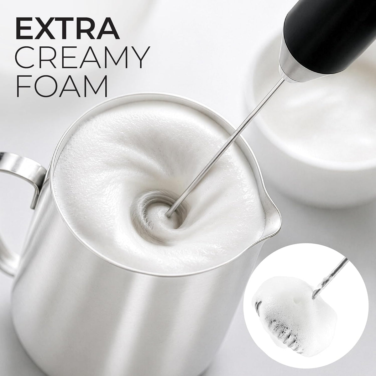 Zulay Kitchen Milk Frother Handheld - Mini Frother Wand, Milk Mixer, Drink Whisk for Coffee, Matcha Essentials & More, Stick Frother for Protein Shakes, Froster Mixer - AA Batteries Included - Black