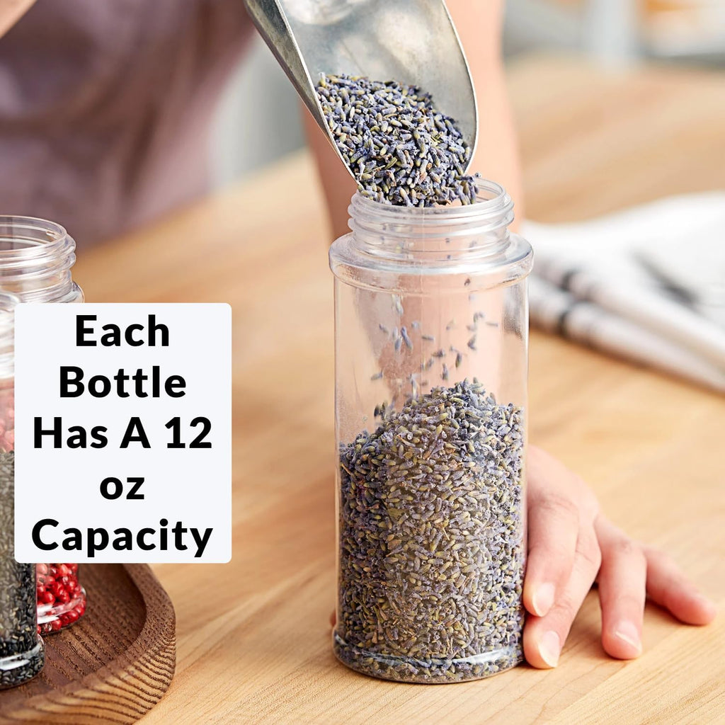 Skyway Supreme 12 OZ Plastic Spice Bottles Seasoning Containers Jars - Flap Cap Pour and Sifter Spice Shaker - Refillable Perfect For BBQ Rub Herbs - BPA Free - Set of 3 - Large Durable