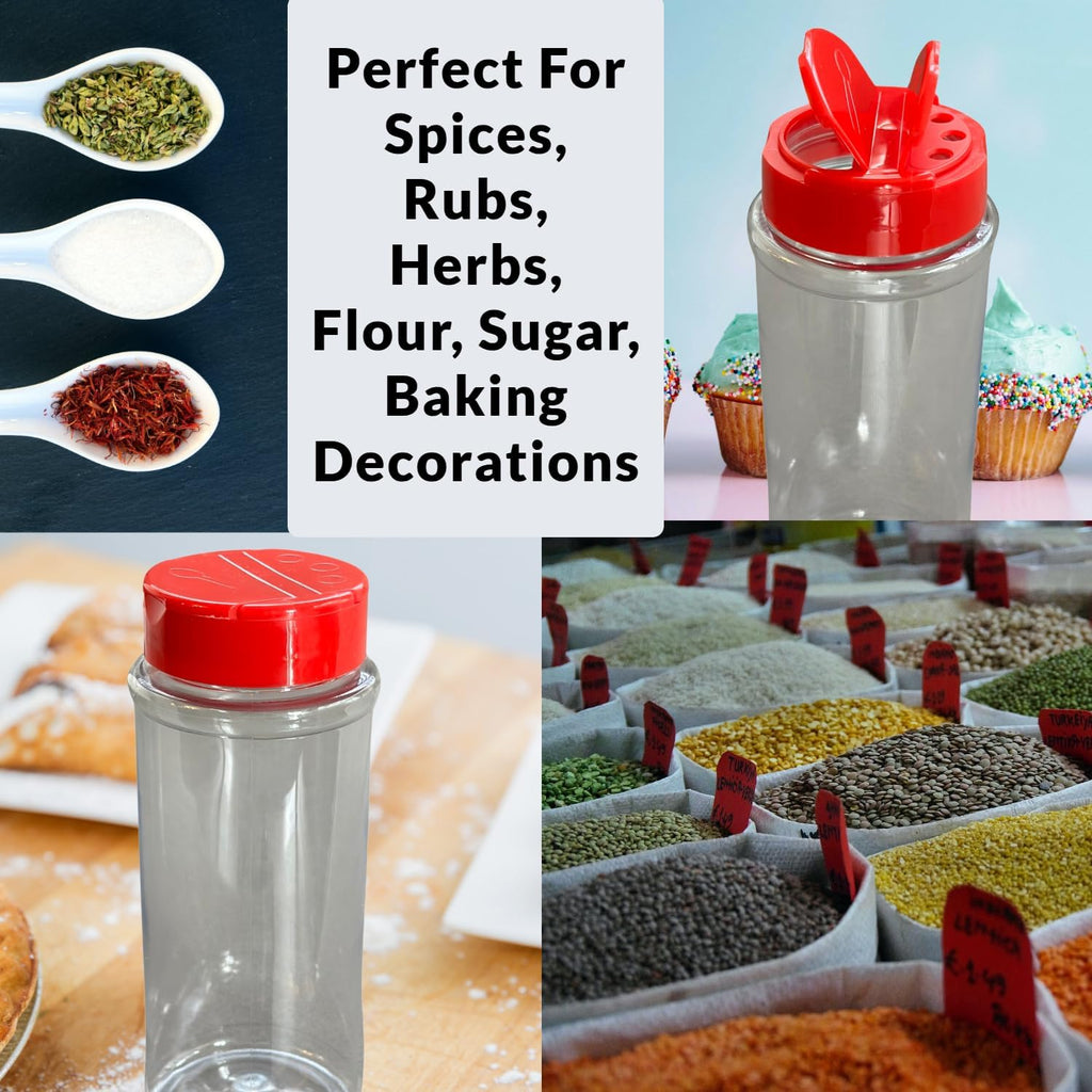 Skyway Supreme 12 OZ Plastic Spice Bottles Seasoning Containers Jars - Flap Cap Pour and Sifter Spice Shaker - Refillable Perfect For BBQ Rub Herbs - BPA Free - Set of 3 - Large Durable