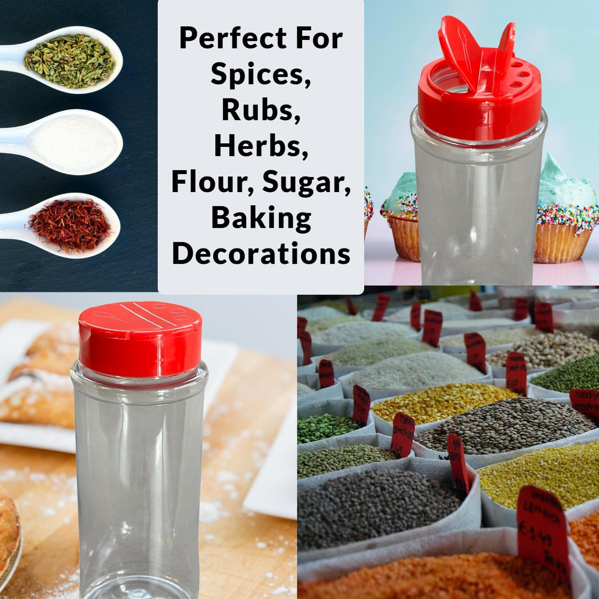 Skyway Supreme 12 OZ Plastic Spice Bottles Seasoning Containers Jars - Flap Cap Pour and Sifter Spice Shaker - Refillable Perfect For BBQ Rub Herbs - BPA Free - Set of 3 - Large Durable