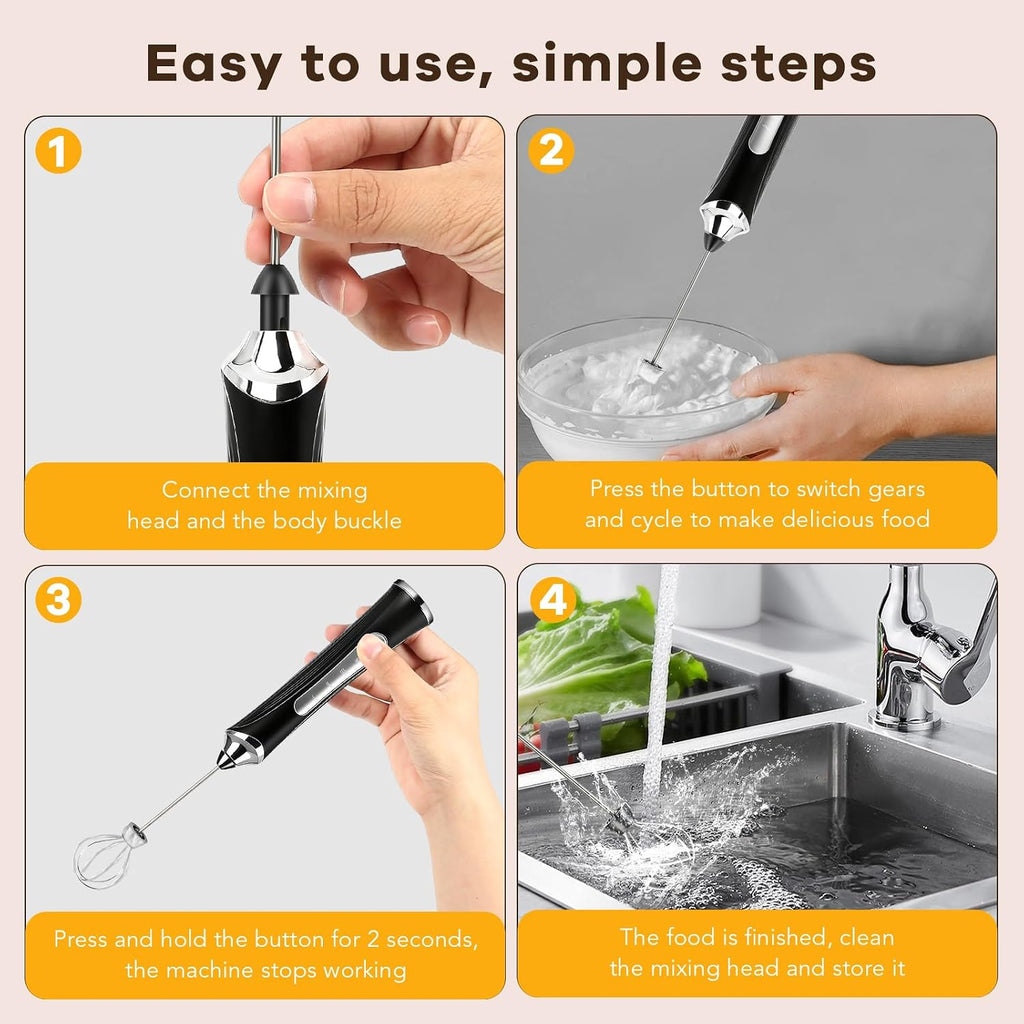Milk Frother Handheld Rechargeable with Stand 3 Speed Frother Wand