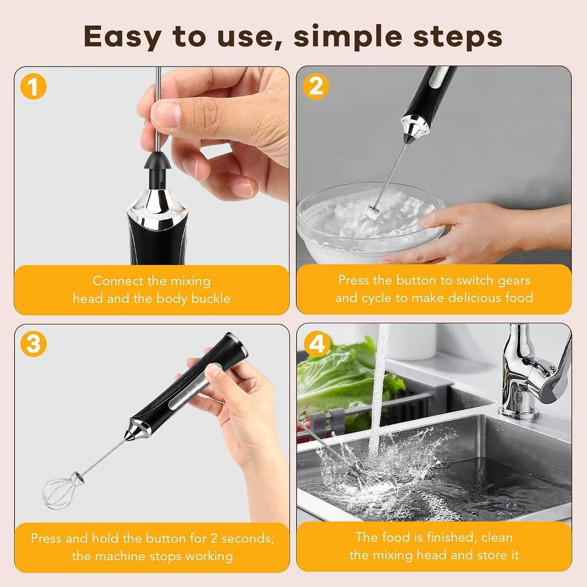 Milk Frother Handheld Rechargeable with Stand 3 Speed Frother Wand