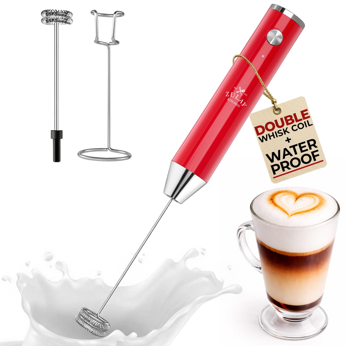 Zulay Kitchen Milk Frother Handheld Electric Whisk – Frother Wand, Durable Drink Mixer, Coffee Frother, Hand Blender, Frother for Protein Powder, Matcha & More - Black