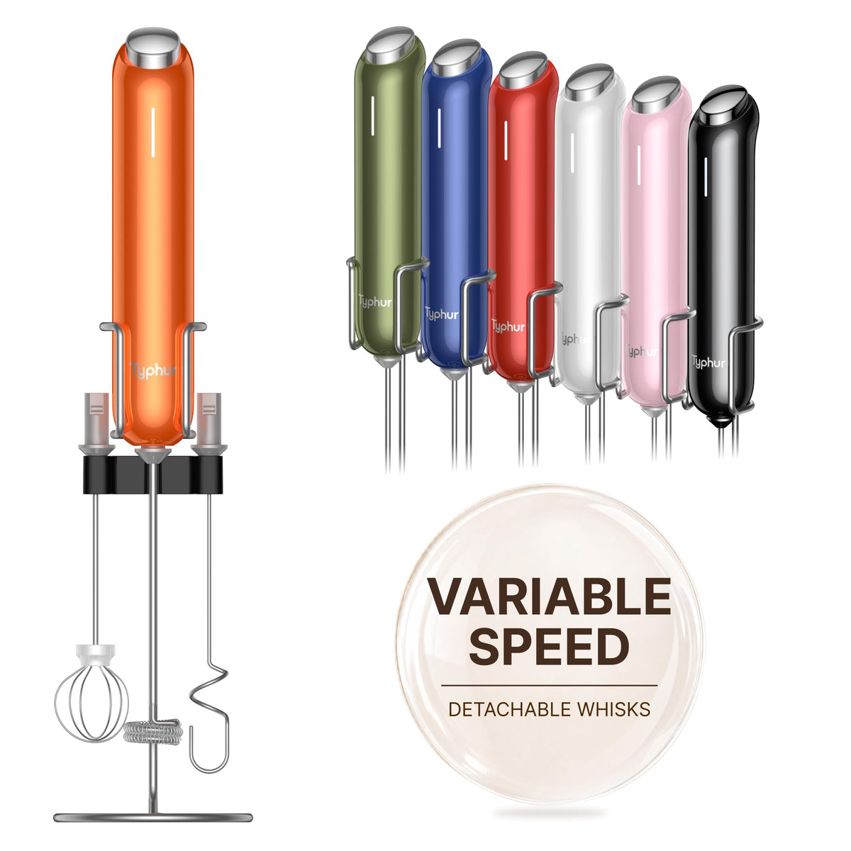 InstaWhisk Upgraded Milk Frother with Variable Speed - Rechargeable Handheld Coffee Frother Wand with Detachable Whisks, Electric Drink Mixer for Latte, Cappuccino, Matcha, Almond Milk, Protein, Black