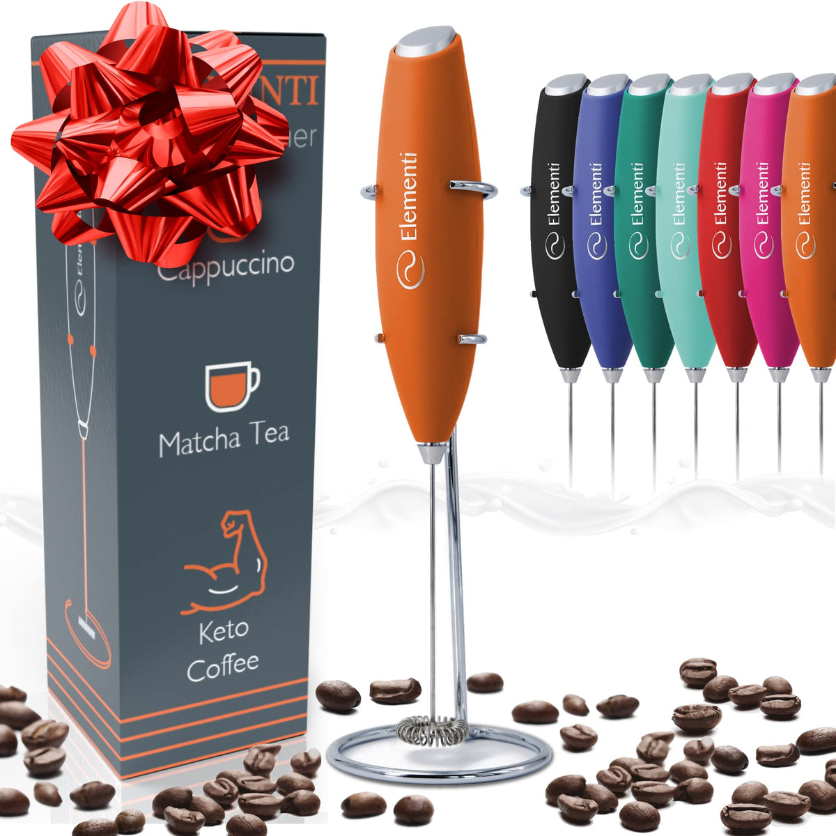 Milk Frother Wand & Electric Stirrer with Stand - Turbo Coffee & Milk Frother Handheld - Hand Held Coffee Mixer Wand & Cold Foam Maker for Frothy Cappuccinos, Lattes & Drink Mixes at Home (Black)
