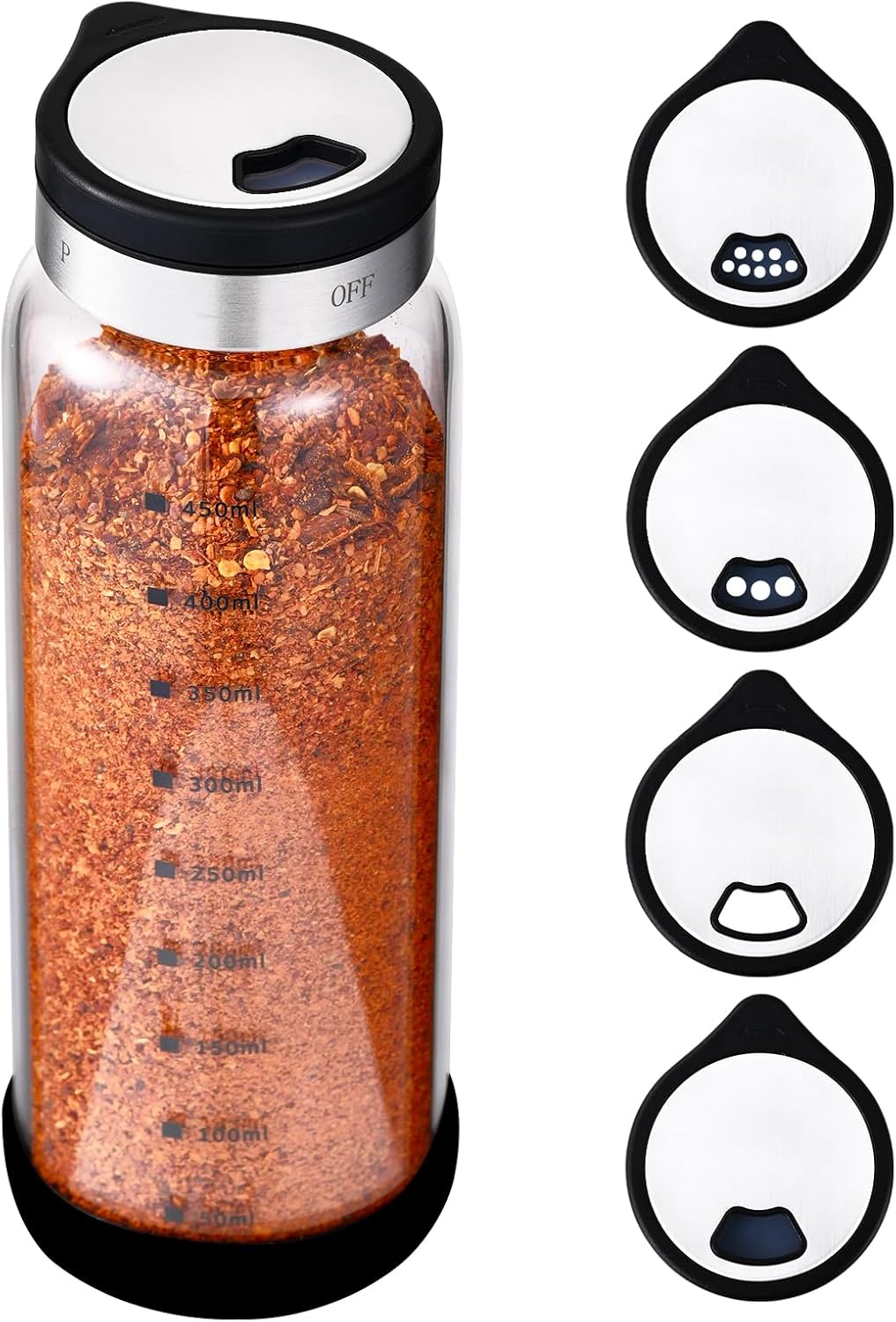 16 oz Salt & Pepper Shaker, 4 Settings, S/M/Pour/OFF, Adjustable Rotary Lid