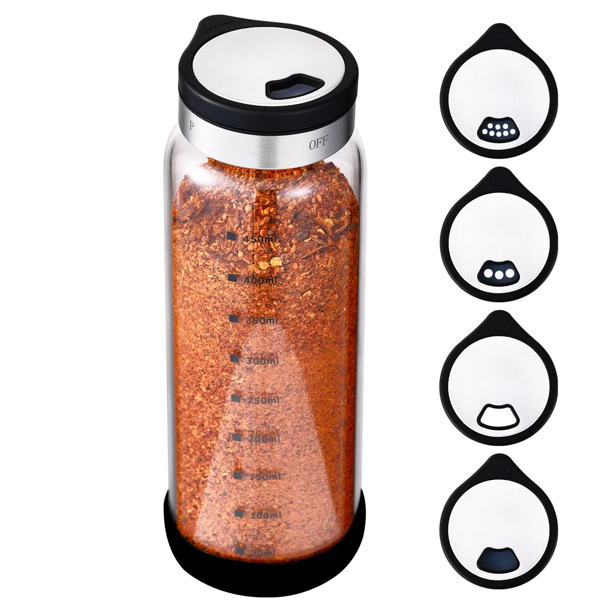 16 oz Salt & Pepper Shaker, 4 Settings, S/M/Pour/OFF, Adjustable Rotary Lid