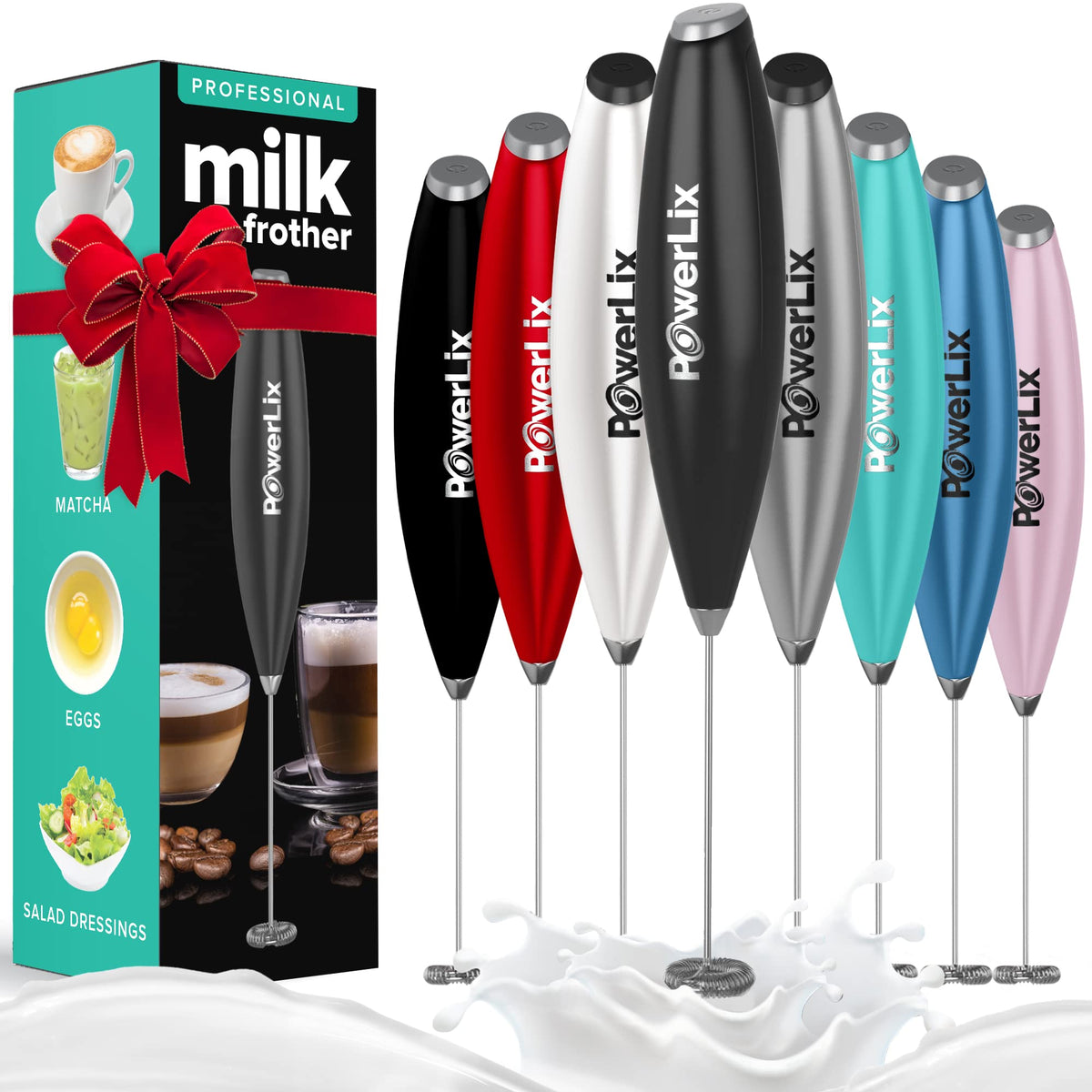 PowerLix Powerful Handheld Milk Frother With Stand Battery Operated Foam Maker Frother Wand For Coffee (A Black) (A Black)