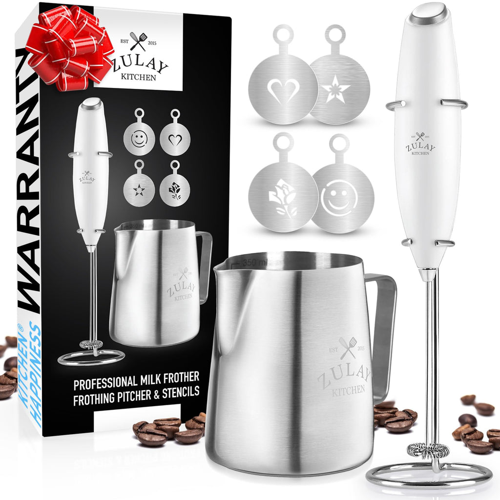 Zulay Rechargeable Milk Frother – 3-in-1 Handheld Frother Wand with Travel Case & USB-C Charger – Single, Double & Egg Whisk for Latte, Cappuccino, Matcha, Protein Shakes - Froth N Go Deep Black
