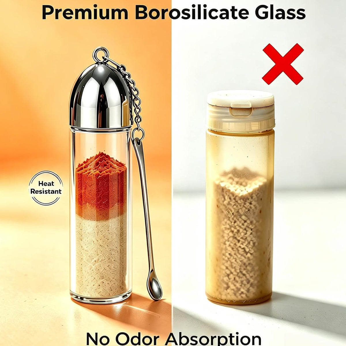 5 Pack Glass Leak-Proof Bottle Portable, Travel Spice Container Set