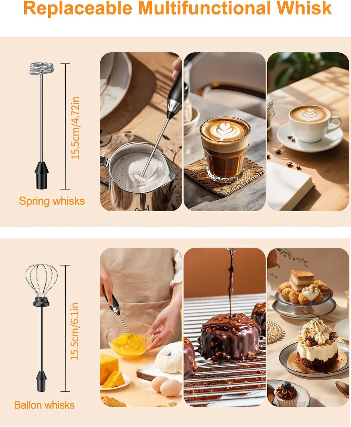 Rechargeable Milk Frother Handheld, IP67 Waterproof Coffee Frother with Digital Battery Display, 3-Speed Electric Milk Frother for Coffee, Latte, Cappuccino, Matcha, Protein Shakes & Eggs (Green)