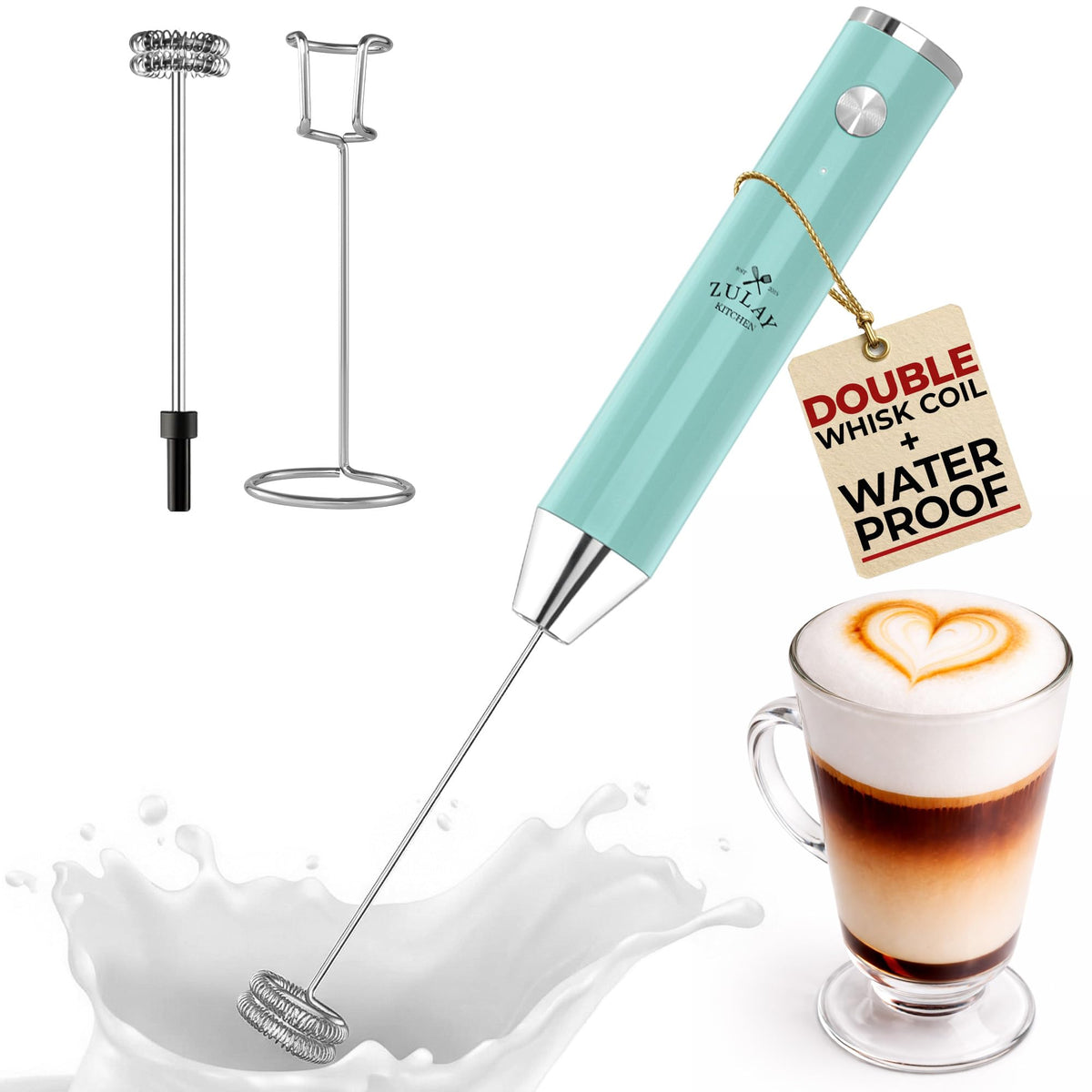 Zulay Kitchen Milk Frother Handheld Electric Whisk – Frother Wand, Durable Drink Mixer, Coffee Frother, Hand Blender, Frother for Protein Powder, Matcha & More - Black