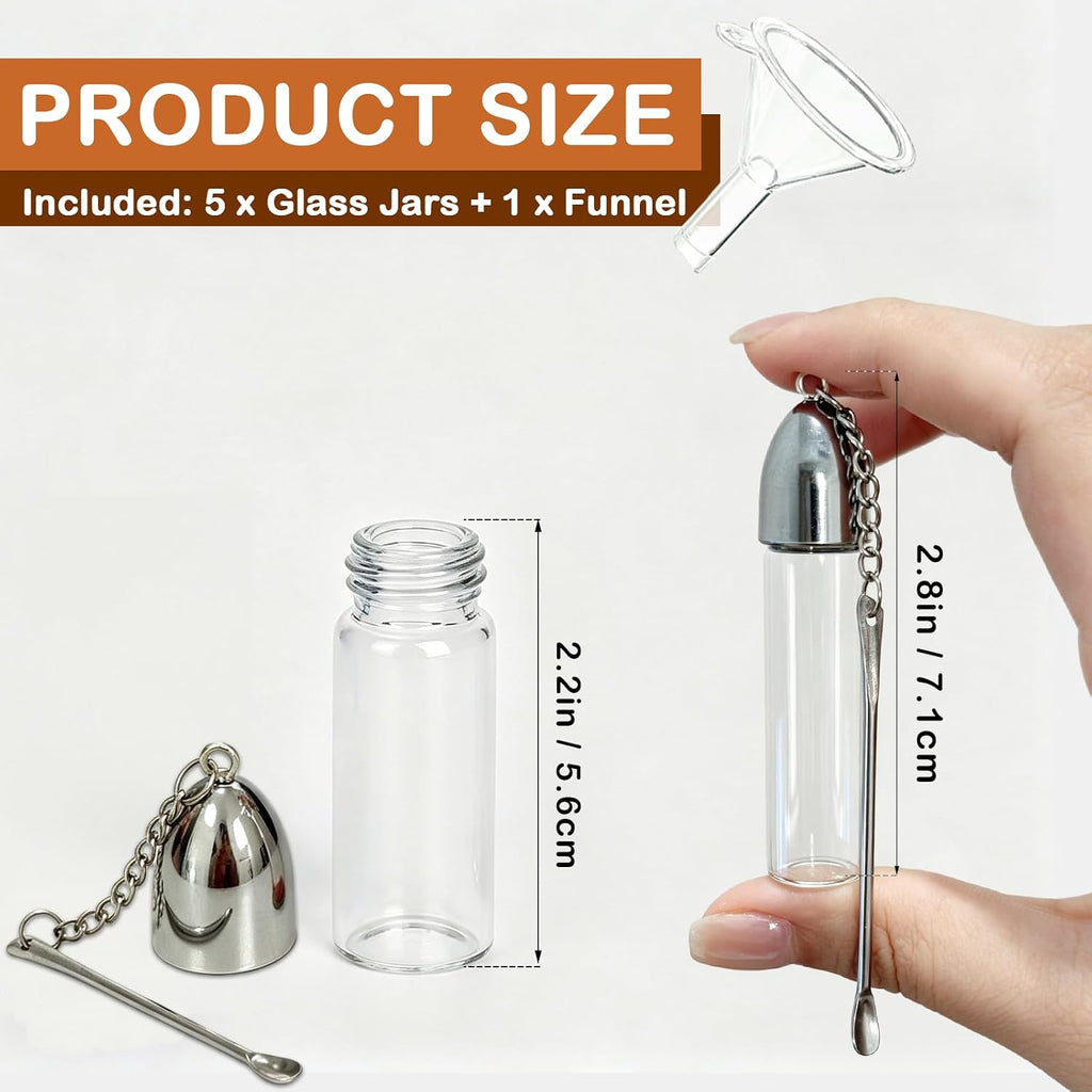 5 Pack Glass Leak-Proof Bottle Portable, Travel Spice Container Set