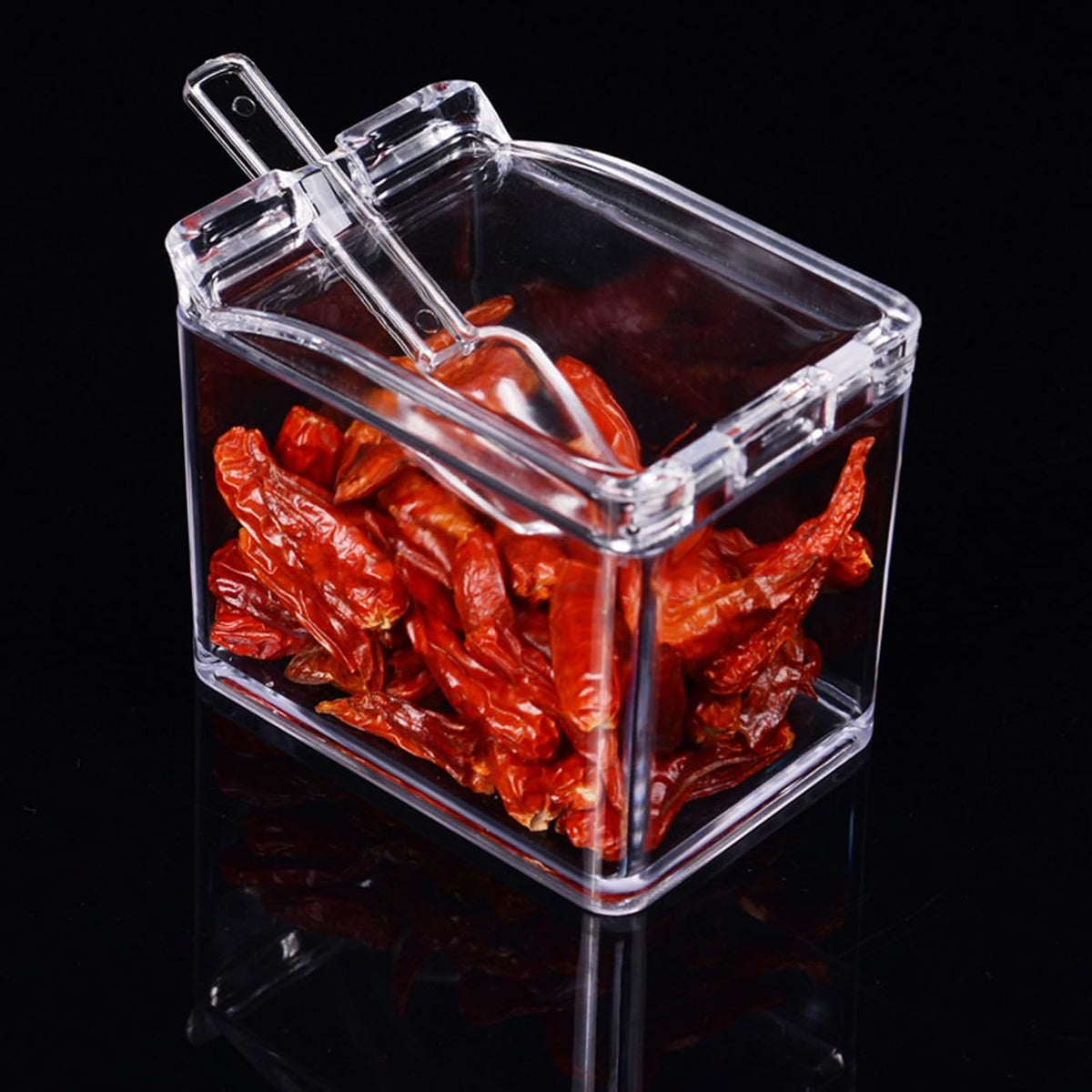 4-Cell Clear Seasoning Rack Spice Box Storage Container Condiment Jars Acrylic Seasoning Box with Cover and Spoon