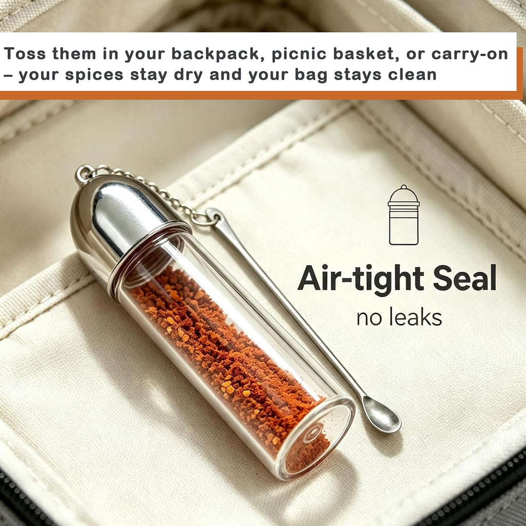 5 Pack Glass Leak-Proof Bottle Portable, Travel Spice Container Set