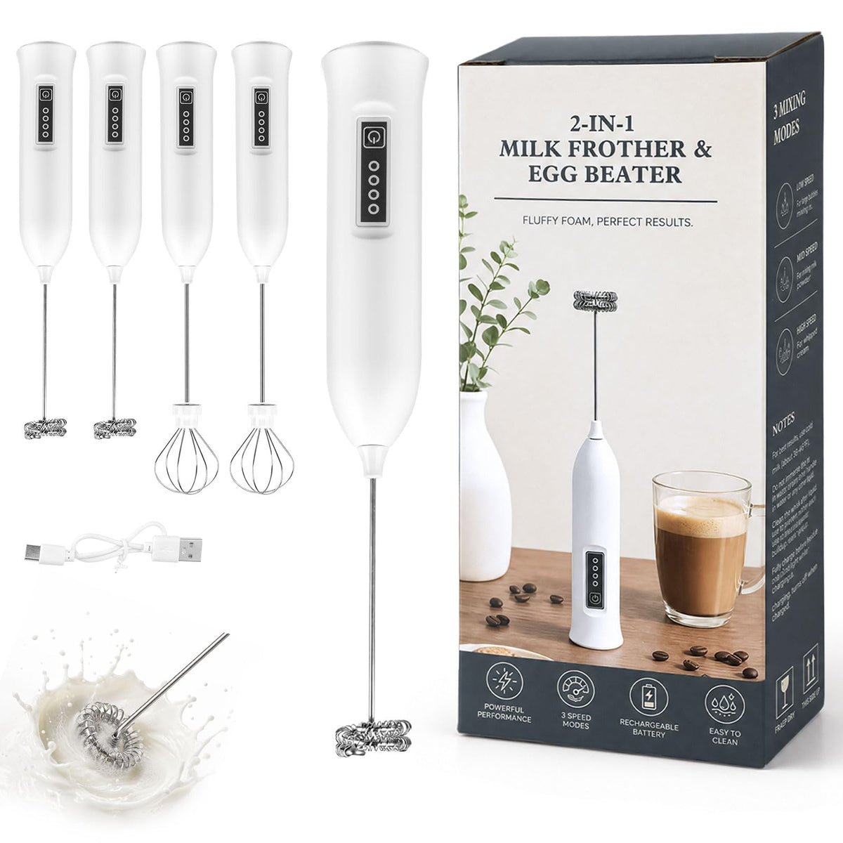 3-Speed Handheld Milk Frother with Premium Gift Box, Frother Wand