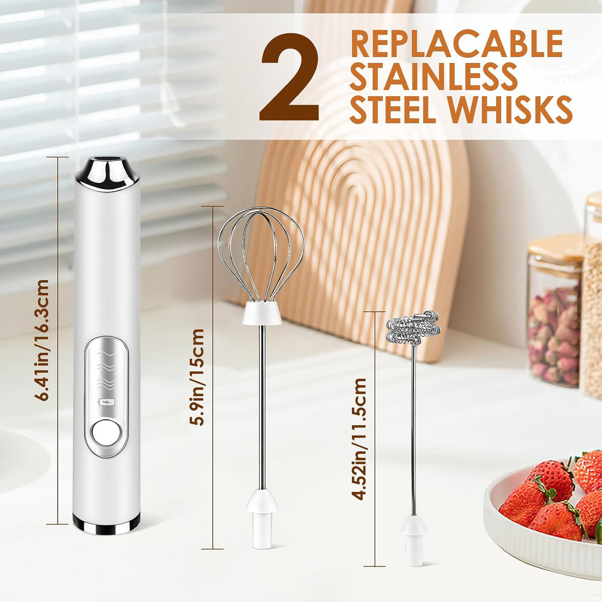 Handheld Milk Frother, Rechargeable Milk Frother, Coffee Mixer Wand, White