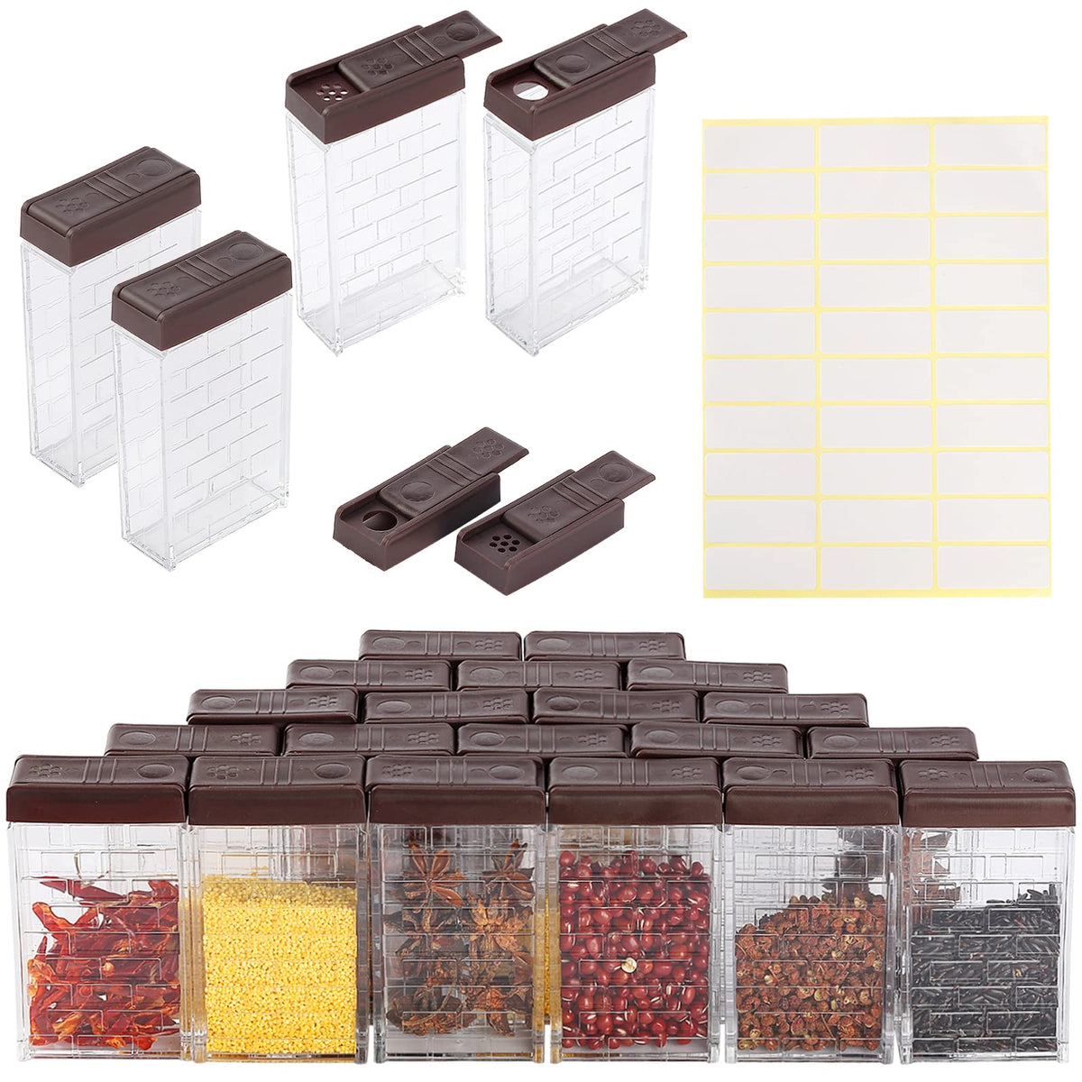 URALFA Multi Spice Containers, Plastic Spice Shaker, 24 Pack Color