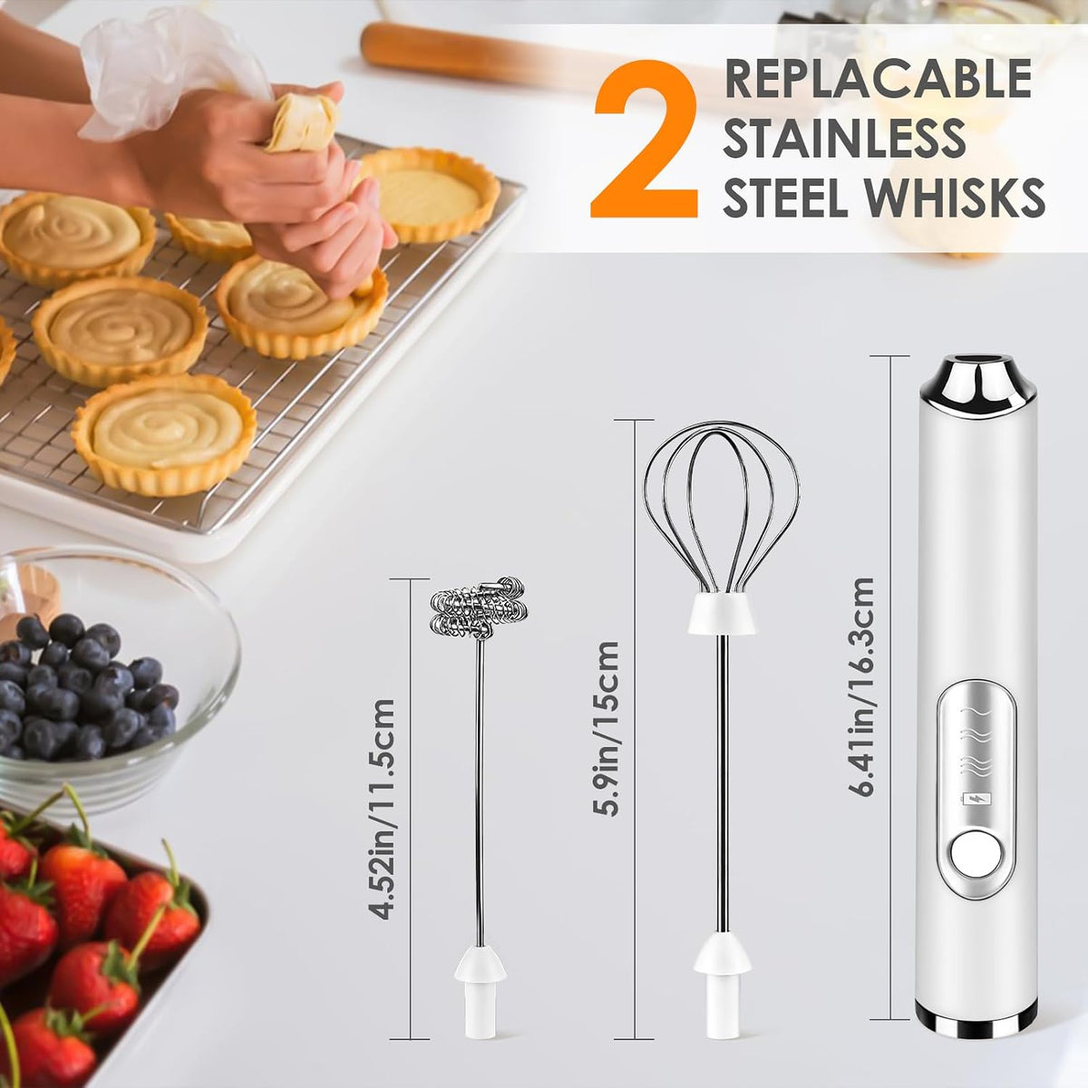 Milk Frother Handheld, Rechargeable Coffee Frother Wand, Drink Mixer, White