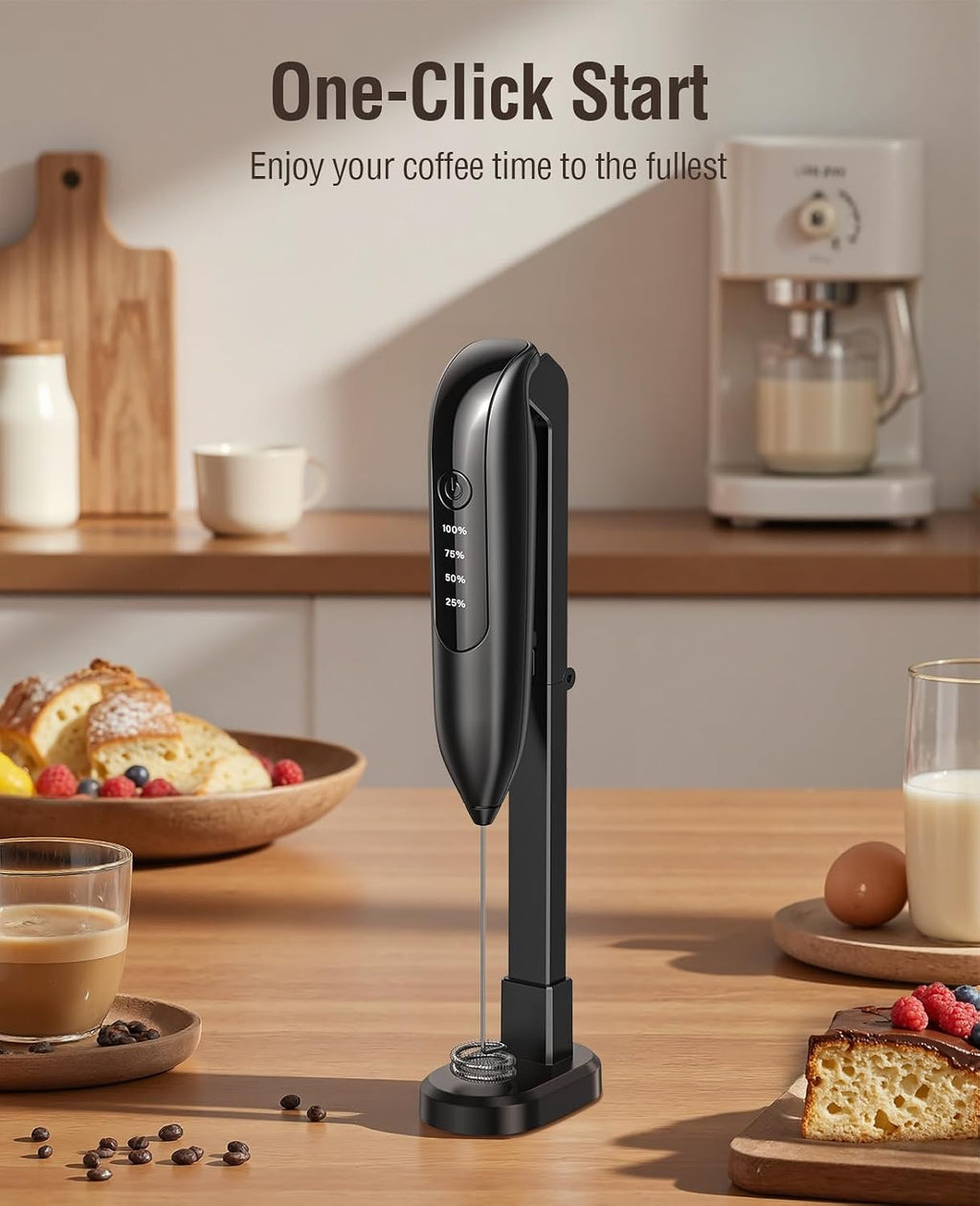 Milk Frother Handheld: LED & Wireless Charge, 3 Heads 3 Speeds