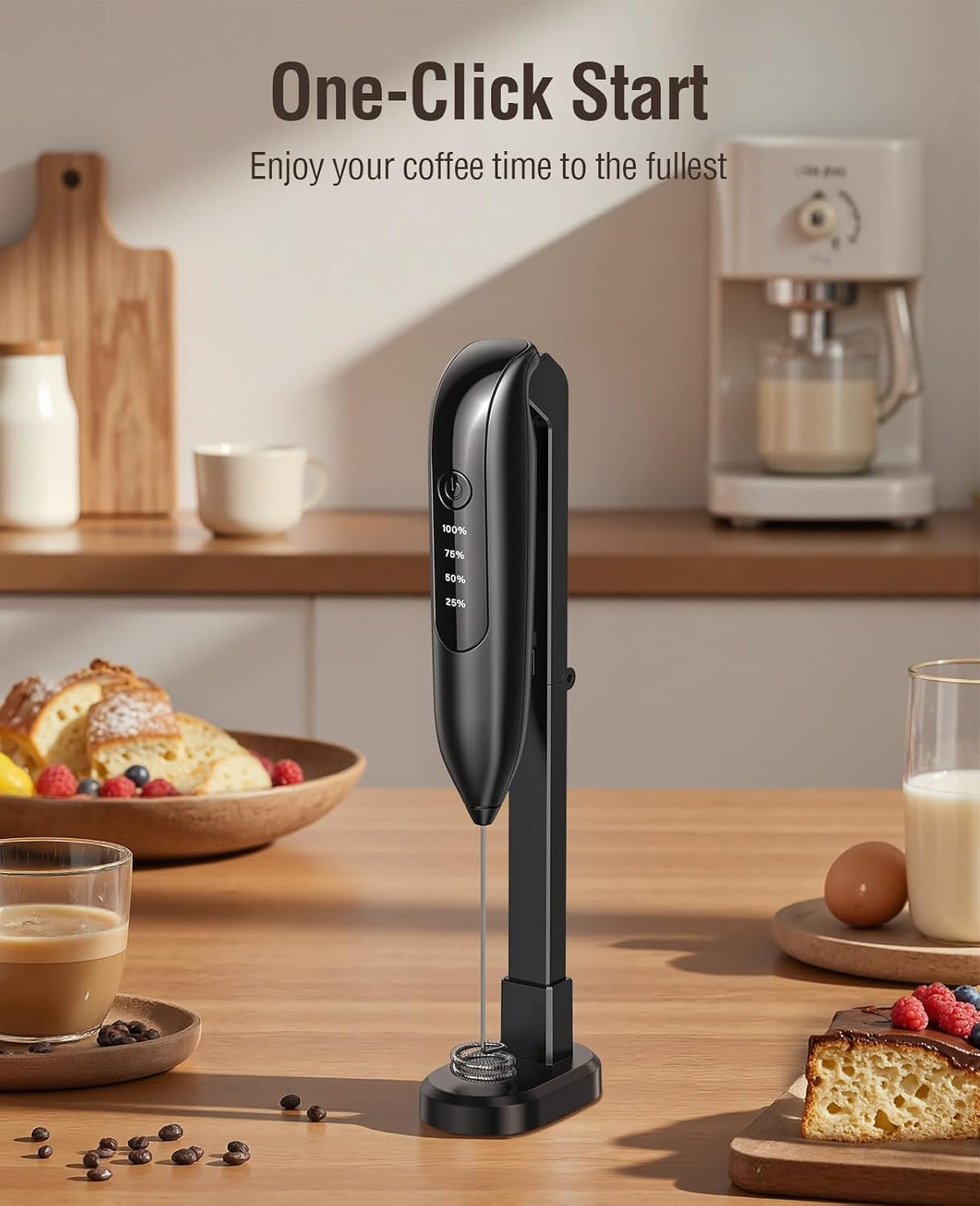 Milk Frother Handheld: LED & Wireless Charge, 3 Heads 3 Speeds