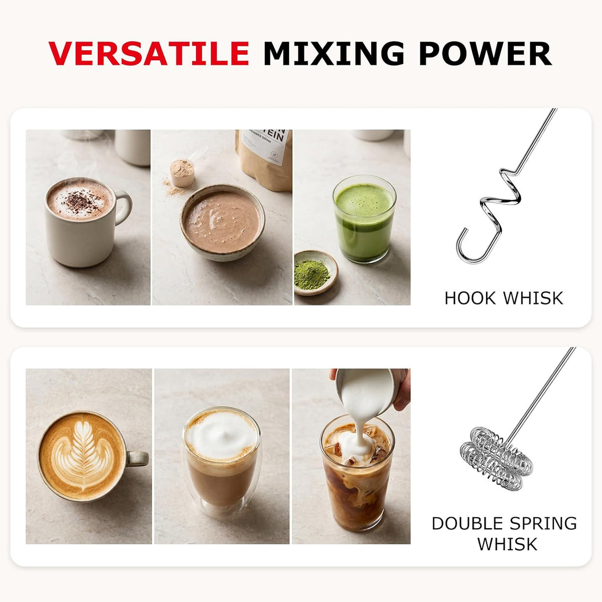 Bonsenkitchen Rechargeable Milk Frother with Stand, 3-Speed Handheld Coffee