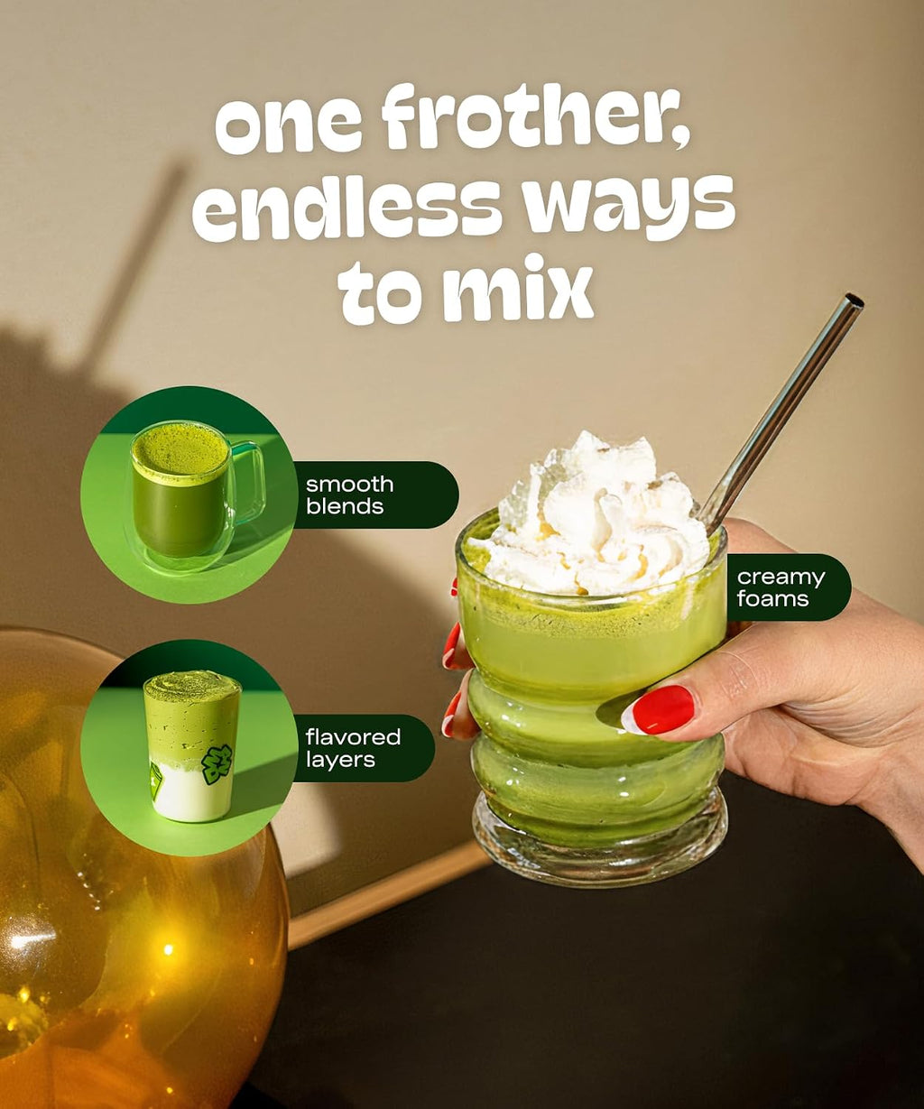 Matcha DNA Handheld Milk Frother Wand, Electric Stainless Steel Whisk Mixer
