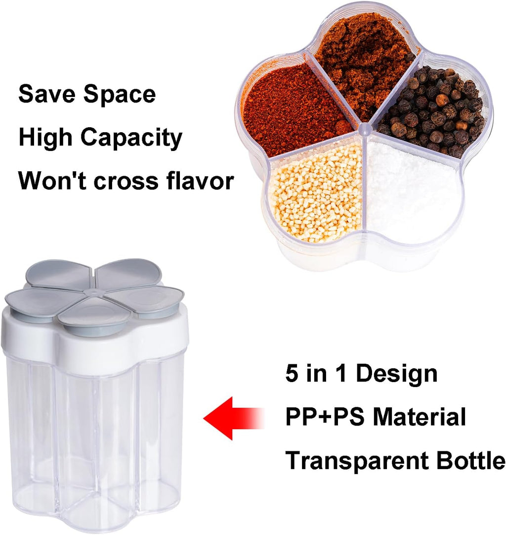 5 in 1 Salt and Pepper Shaker Travel Container Camping Seasoning Shaker