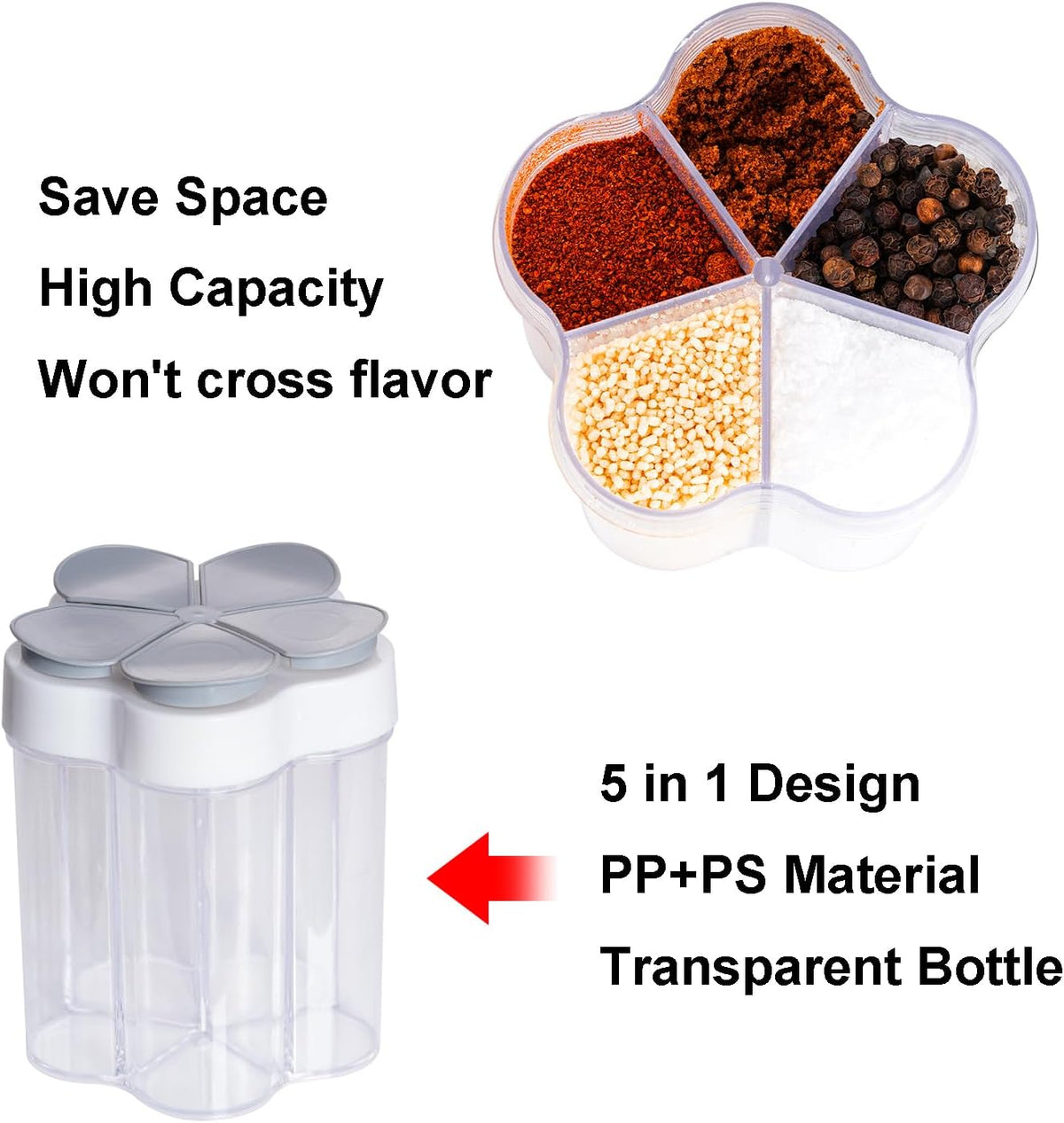 5 in 1 Salt and Pepper Shaker Travel Container Camping Seasoning Shaker