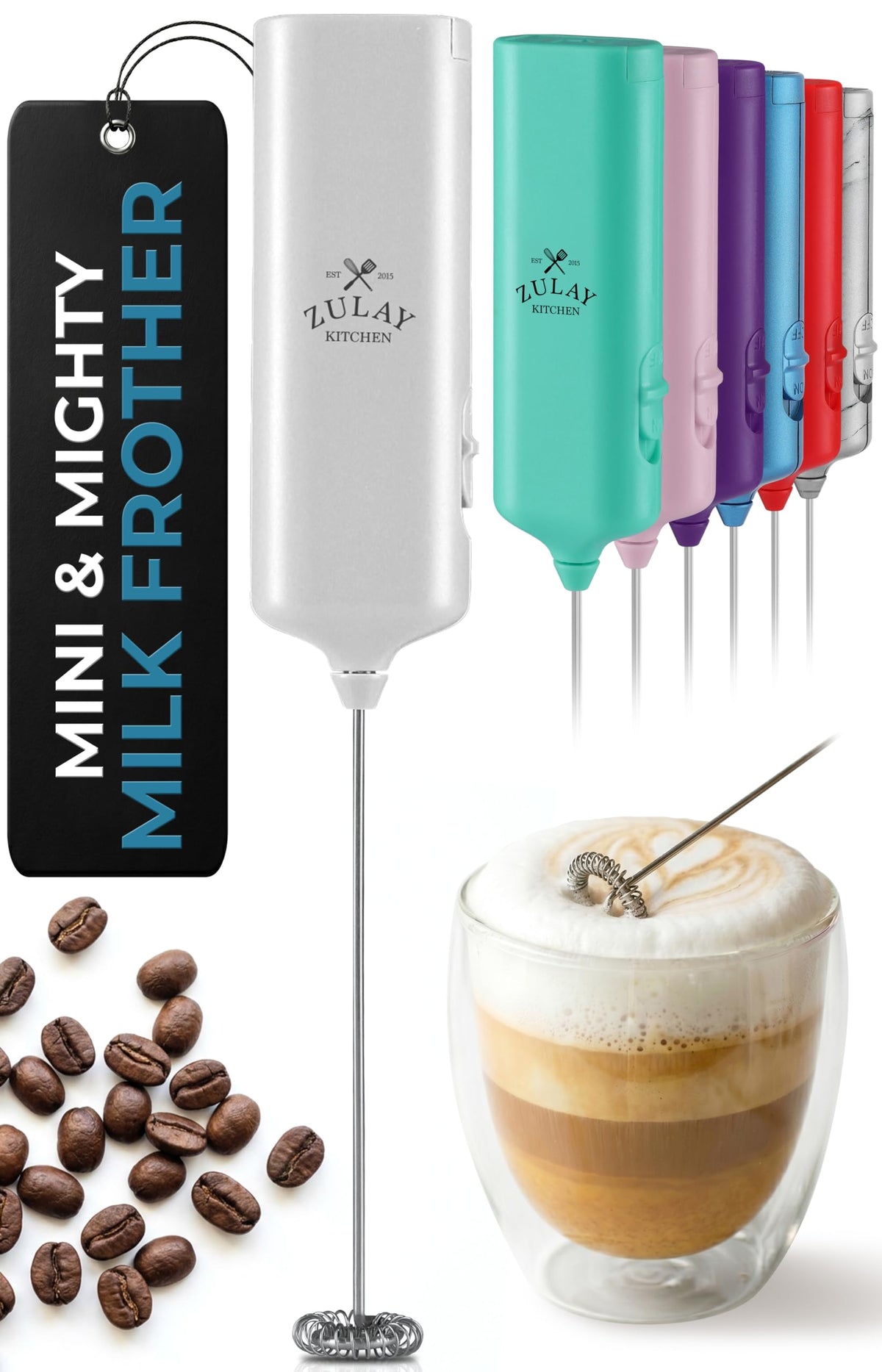 Zulay Rechargeable Milk Frother – 3-in-1 Handheld Frother Wand with Travel Case & USB-C Charger – Single, Double & Egg Whisk for Latte, Cappuccino, Matcha, Protein Shakes - Froth N Go Deep Black