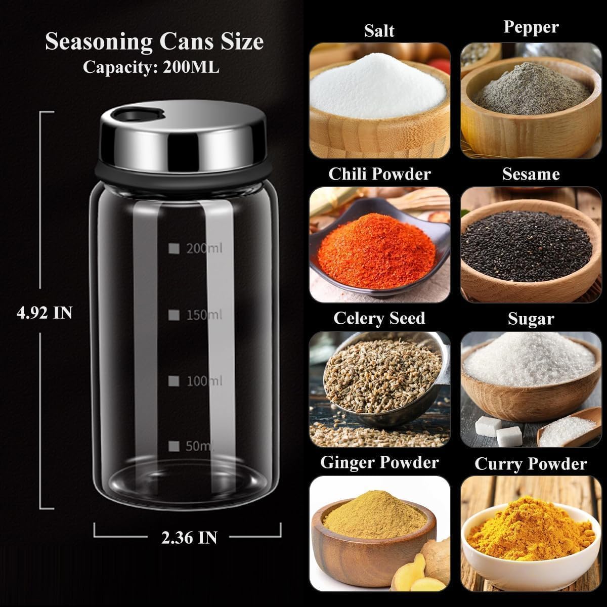 Verdental 7 oz Salt Pepper Shakers with 3 Adjustable Outlet Holes