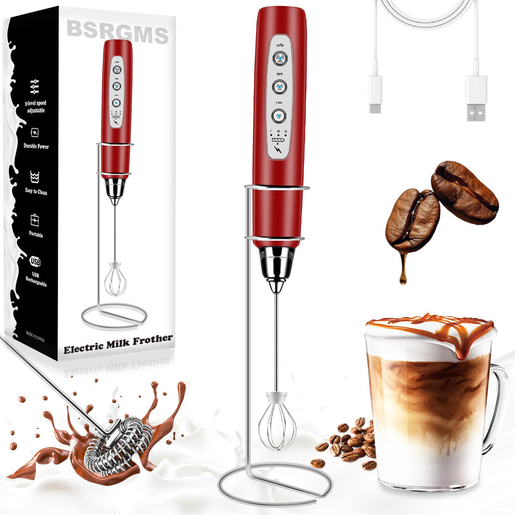 Milk Frother Wand Rechargeable Handheld Whisk Coffee 3 Speed Adjustable