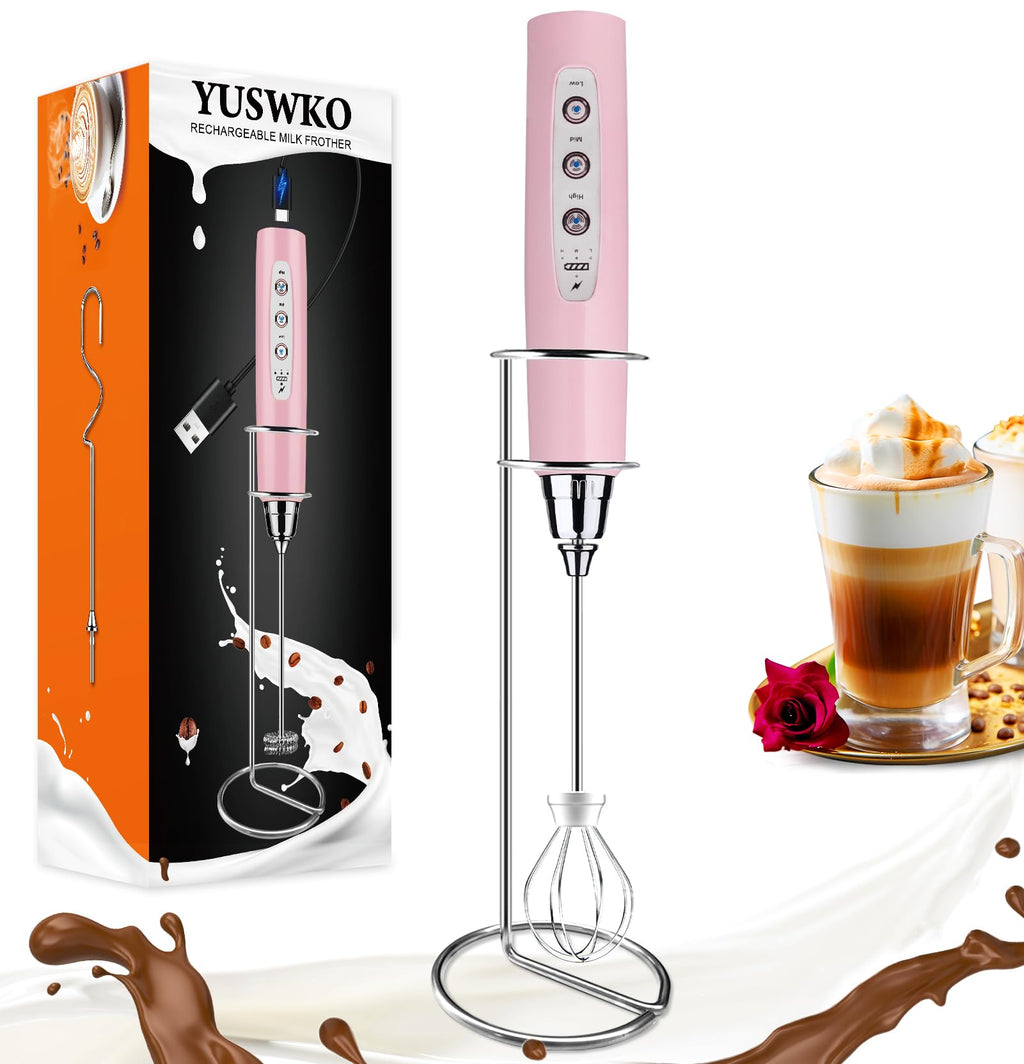 YUSWKO Handheld Milk Frother Wand for Coffee, Rechargeable Electric Whisk