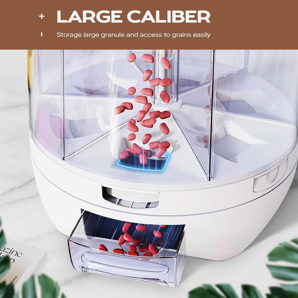 Grain Dispenser, 360° Rotating Grain Storage, 6 Grid Food Dispenser