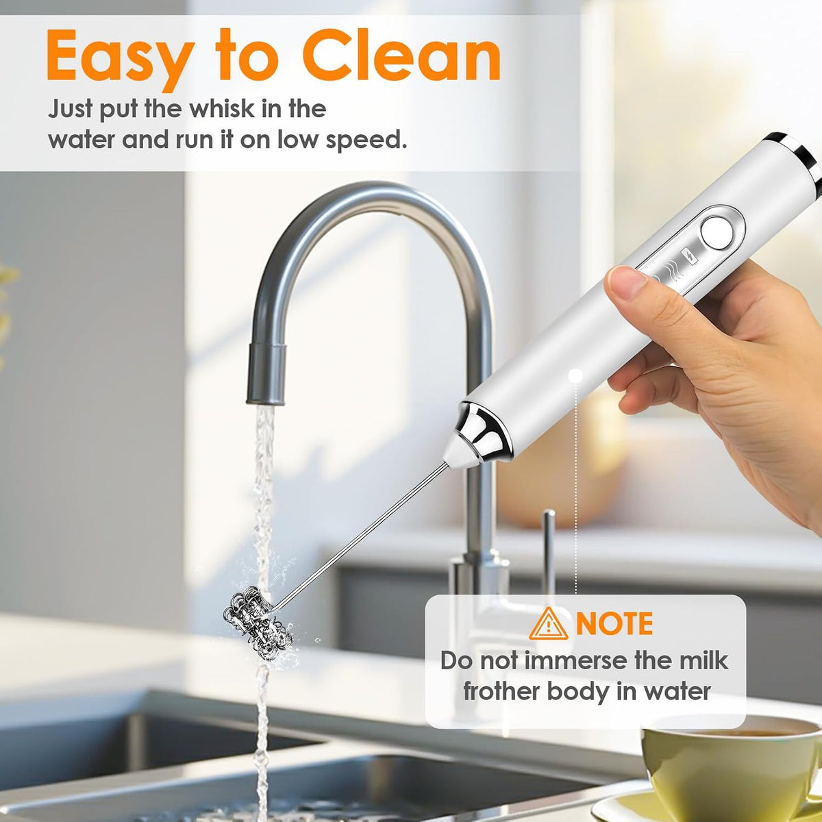 Milk Frother Handheld, Rechargeable Coffee Frother Wand, Drink Mixer, White