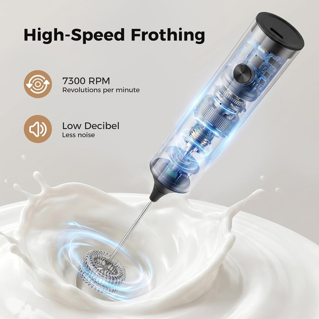 Rechargeable Milk Frother Handheld, 3 Speeds for Coffee, Latte