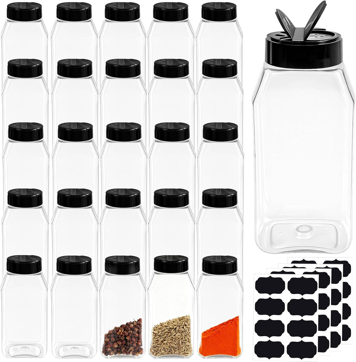 28 Pack 16 Oz Large Spice Jars Seasoning Containers Bottles with Label