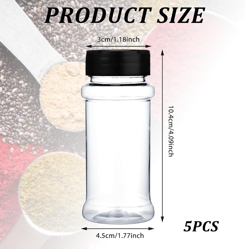 Molain 5 PCS Empty Spice Jars 3oz with Shaker Lids Plastic Seasoning Containers Clear Seasoning Bottles to Pour or Shake for Spice, Powders, Peppers, Salt for Spice Rack, Drawer, Cabinet