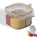 4-Compartment Clear Seasoning Box with Lids and Spoons, Airtight Condiment Organizer, Kitchen Spice Container Set for Salt, Sugar, Pepper (Transparent)