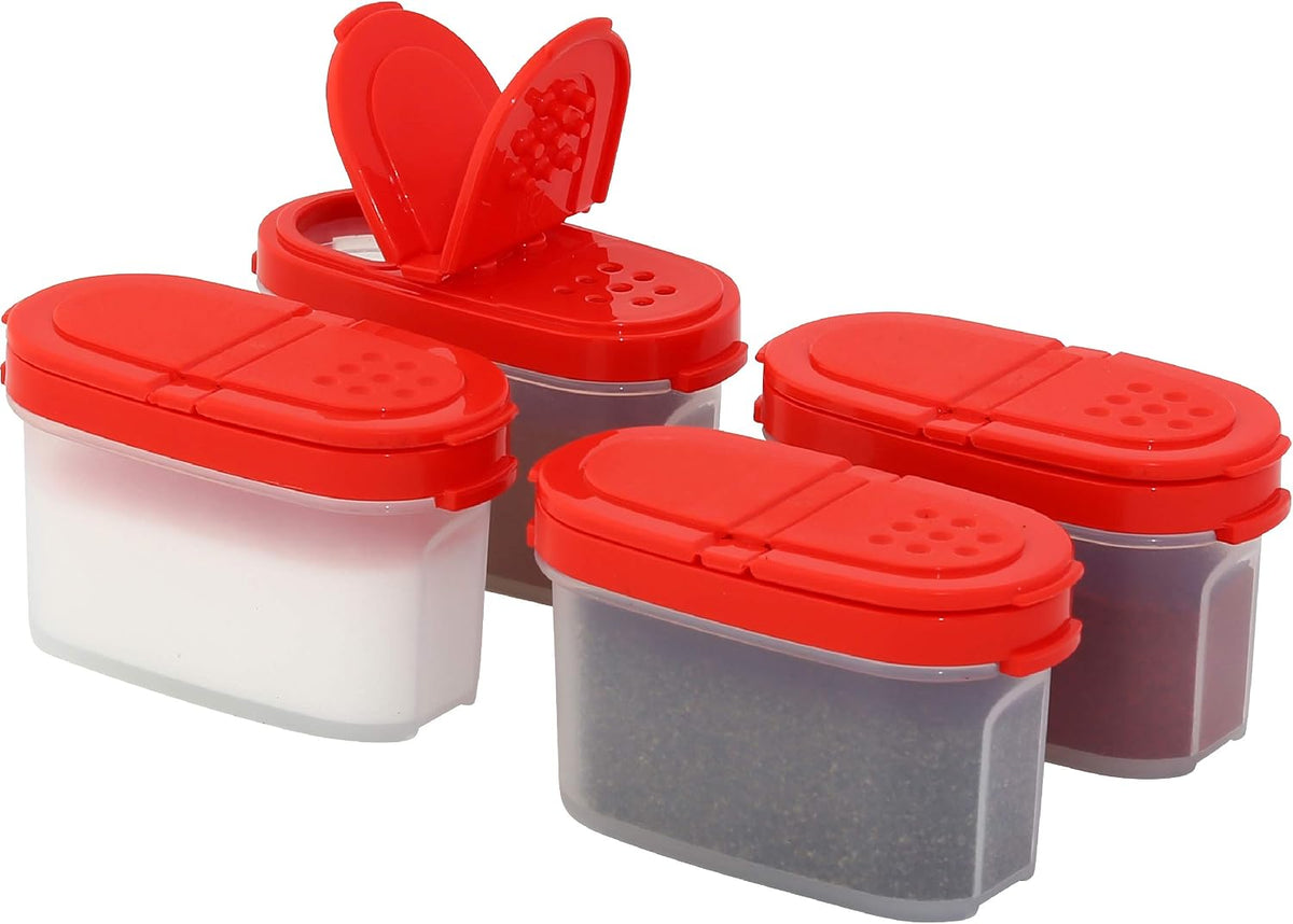 SIGNORA WARE Spice Jars with Lids - 4 oz Refillable Empty Airtight Spice/Seasoning Containers Set -2 in 1 Pour/Sift Shaker Lids Clear Plastic Spice/Seasoning Organizer Kitchen/Travel 4 pk.