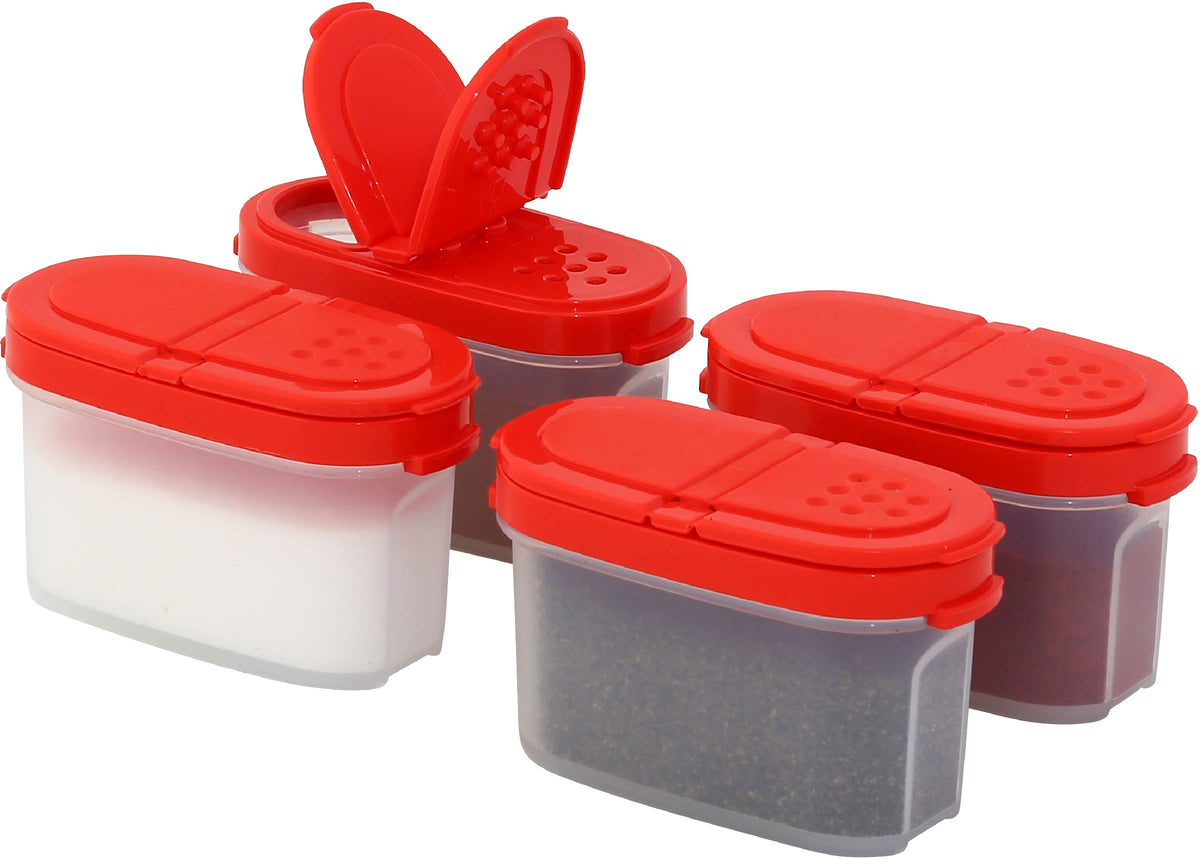 SIGNORA WARE Spice Jars with Lids - 4 oz Refillable Empty Airtight Spice/Seasoning Containers Set -2 in 1 Pour/Sift Shaker Lids Clear Plastic Spice/Seasoning Organizer Kitchen/Travel 4 pk.