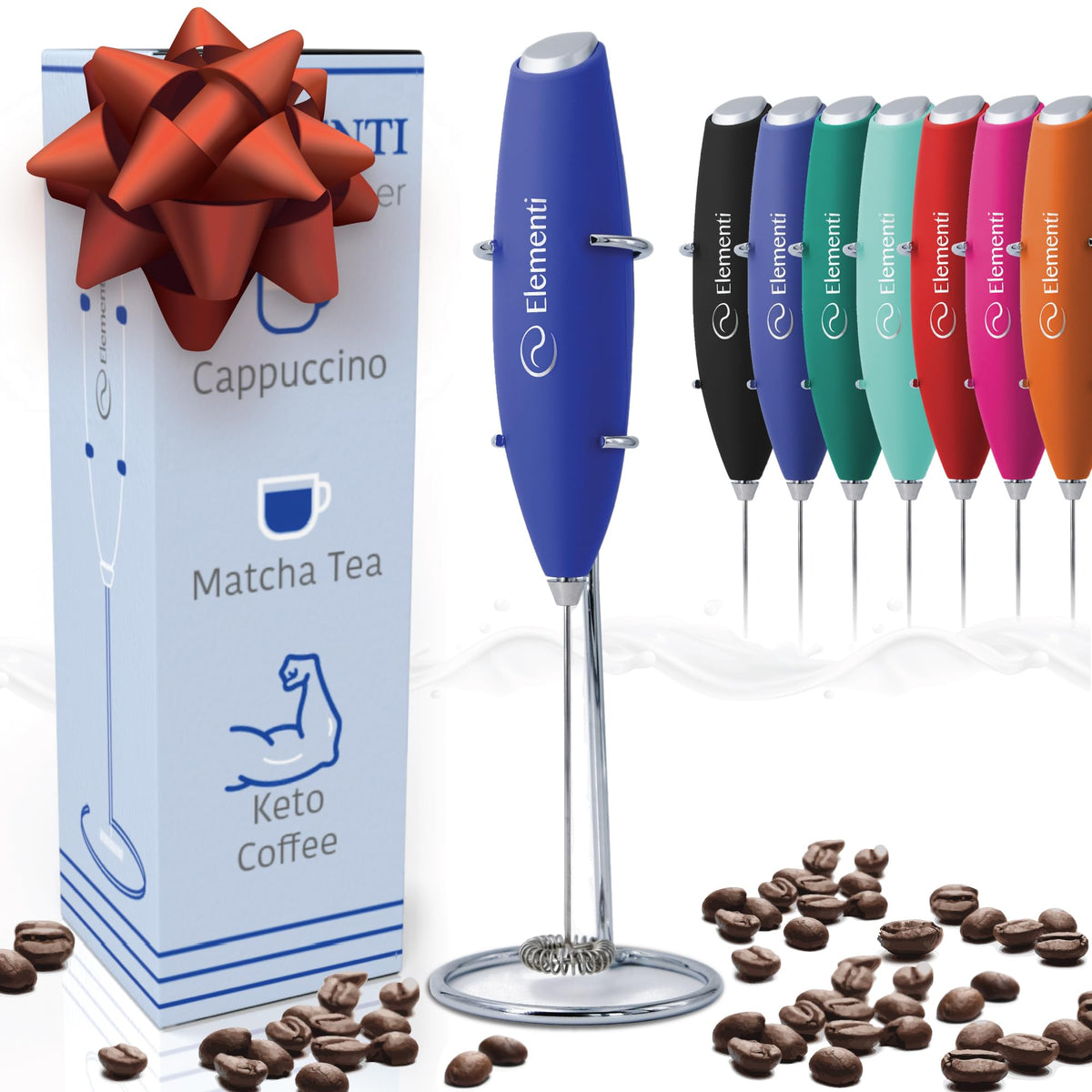Milk Frother Wand & Electric Stirrer with Stand - Turbo Coffee & Milk Frother Handheld - Hand Held Coffee Mixer Wand & Cold Foam Maker for Frothy Cappuccinos, Lattes & Drink Mixes at Home (Black)