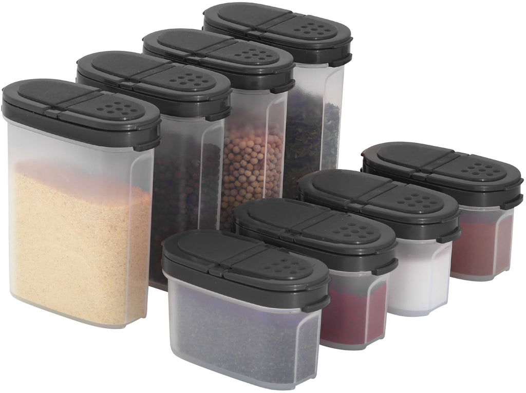 SIGNORA WARE Spice Jars with Lids - 4 oz Refillable Empty Airtight Spice/Seasoning Containers Set -2 in 1 Pour/Sift Shaker Lids Clear Plastic Spice/Seasoning Organizer Kitchen/Travel 4 pk.