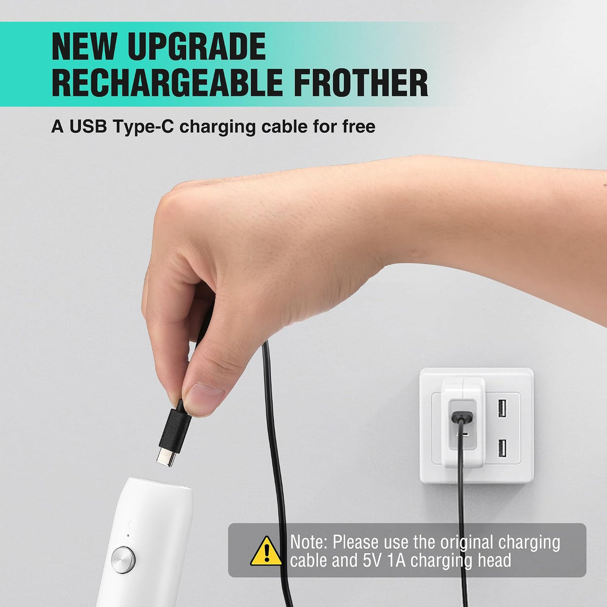 HAUSHOF Handheld Rechargeable Milk Frother Wand, Electric Coffee Mixer